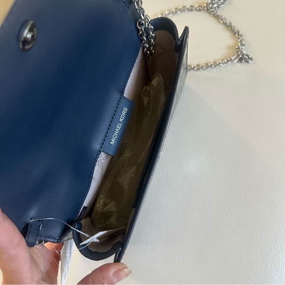 NWT Michael Michael Kors Croco Embossed Silver Hardware Mona Large E/W Clutch - Picture 9 of 16